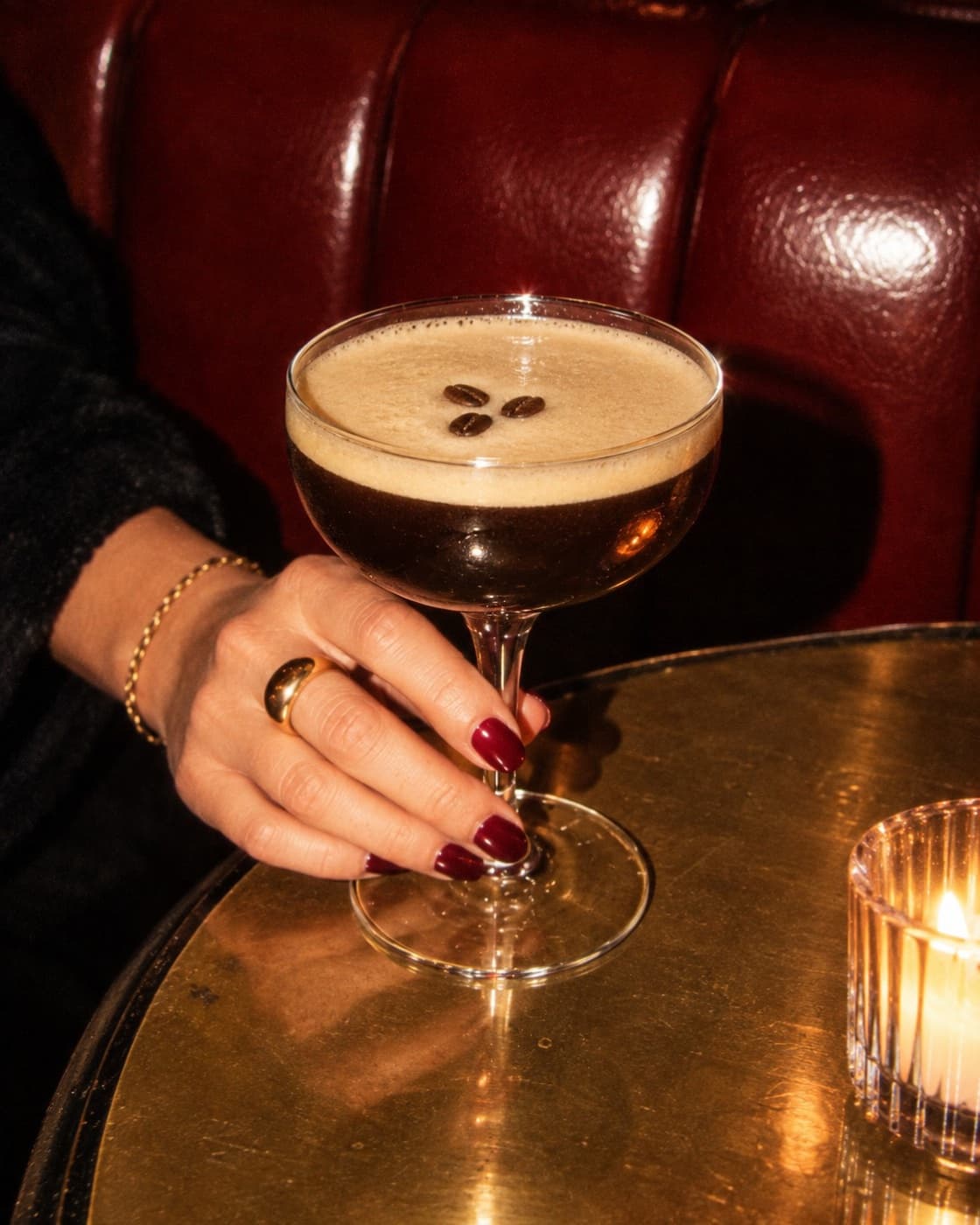 Zero-proof espresso martini, flash photo